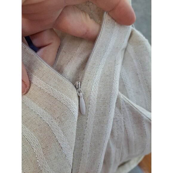 Maison Tara Beige Wide Leg Linen Bld Jumpsuit Belt Size 8 Sleeveless Striped - Picture 10 of 12